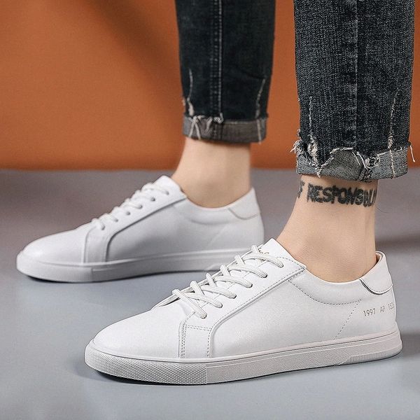 

fashion casual leather shoes men lace up fashion leather shoes outdoor breathable men sneakers white male men #sk55, Black