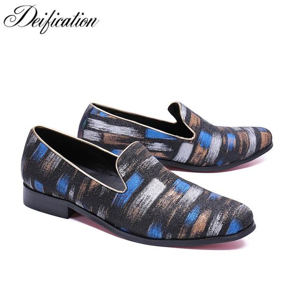 

deification stylish printed men's flats casual leather shoes moccasins men loafers slip on fashion italian male driving shoes, Black