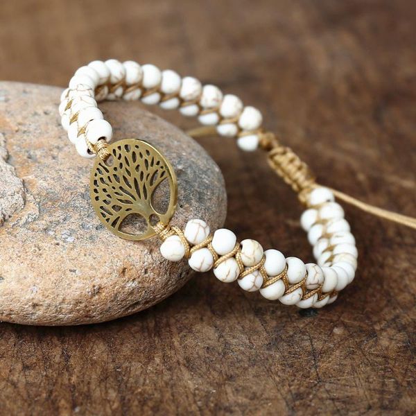

charm bracelets stainless steel tree of life braided bracelet women bohemia yoga string wrap handmade jewelry white, Golden;silver