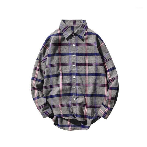 

2020 autumn oversized vintage shirt new fashion mens striped plaid long sleeve shirt men loose cotton shirts homme 5xl koszula1, White;black