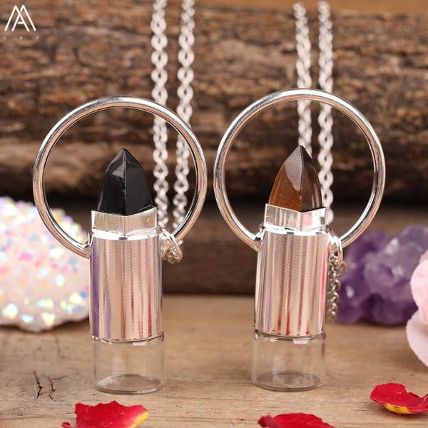 

2ml natural black agates tiger eye stone point roll on perfume bottle pendant necklace women crystal essential oil roller bottle, Silver