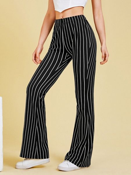 

striped flare leg pants y6ek#, Black;white
