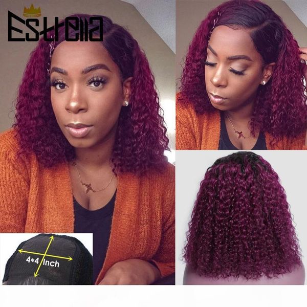 

curly human hair wig short wet wave lace wig peruvian 180% glueless human hair wigs 4x4 remy 100% pre plucked, Black;brown
