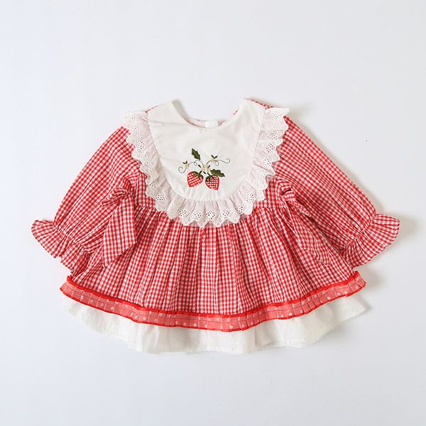 

2021 new girl for wedding party plaid baby girls birthday outfits elegent embroidery children's es 0-3y vctd, Red;yellow