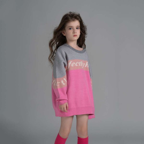 

girls' autumn 2020 new loose crew fitting neck large middle long children's jacquard british sweater 1ejg, Blue