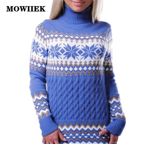 

2020 new style christmas turtleneck long knitted sweater women jumpers snowflake female pullover sweaters, White;black