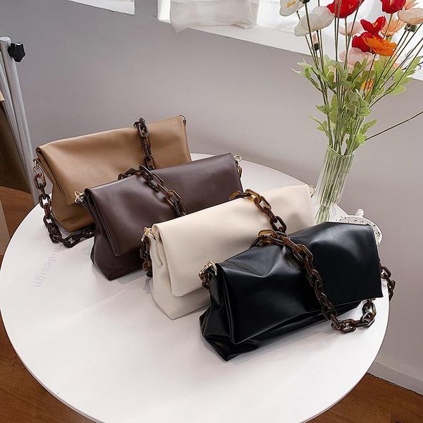 

autumn and winter solid color folding shoulder bag luxury leather crossbody bags for women 2020 new chains handbags