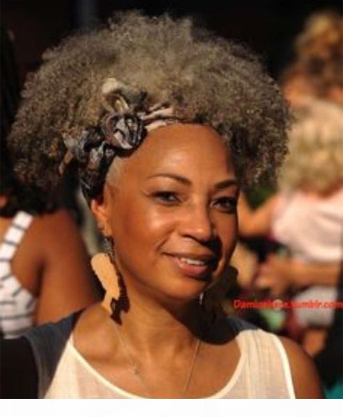

grey fashion virgin silver kinky curly ponytail ,grey human hair ponytail afro hairpiece natural highlights dyeable gray afro bun puff120g, Black