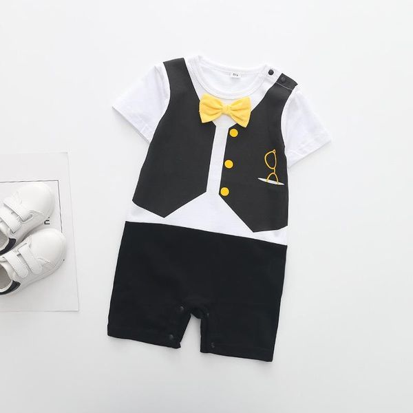 

2020 new baby rompers gentleman tie letter print newborn toddler jumpsuits ,0-2y kids climb clothes short sleeve rompers1, Blue