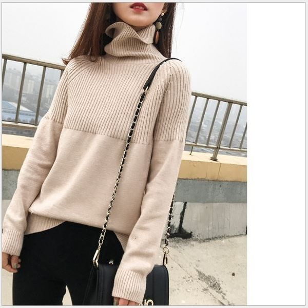 

obrix spring autumn female sweater light full sleeve turtleneck casual style streetwear pullover for women, Black;brown