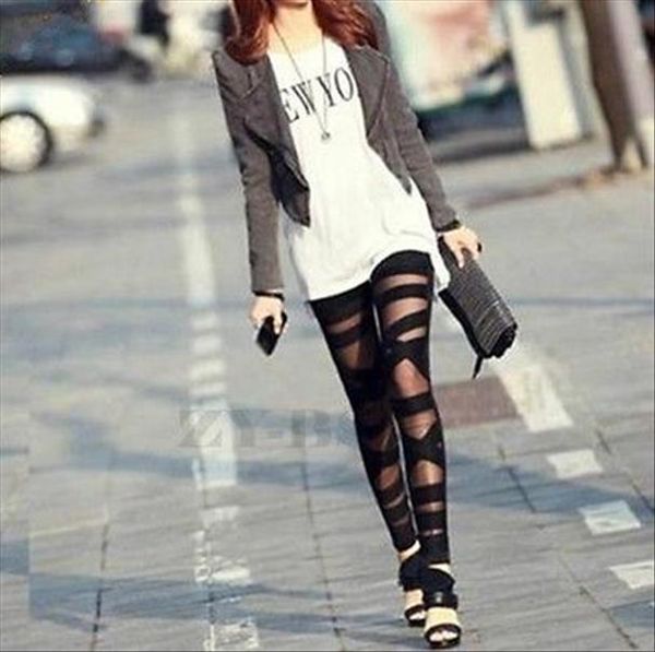 

selling wholesale drop shipping ripped cut out bandage black legging woman lady leggings trousers pants