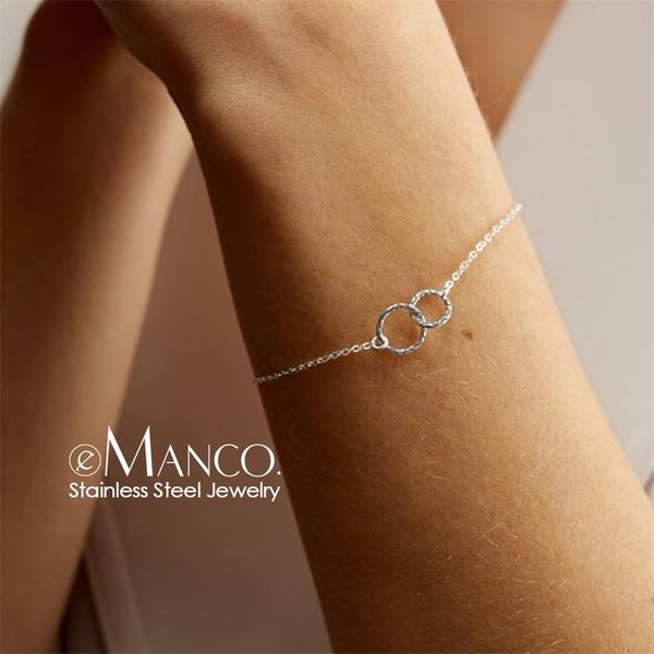 

emanco simple 316l stainless steel bracelet for women office thin bracelet fashion friendship bracelets jewellery y200323, Golden;silver