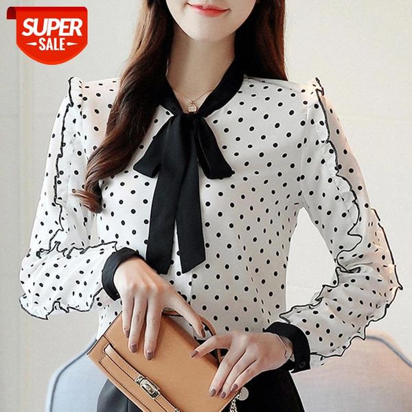 

Autumn Slim Chiffon Blouse Women Ruffles Bow Long Sleeve Women Tops and Blouses Pullover Casual Shirts Top Mujer 1318 40 #603n, White