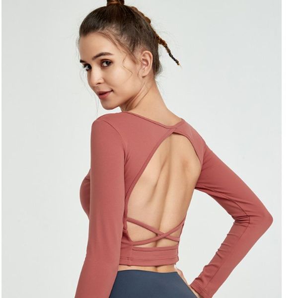 

yoga outfits female paded sports sportswear gym workout backless shirt training clothing fitness long sleeve tank bra, White;red