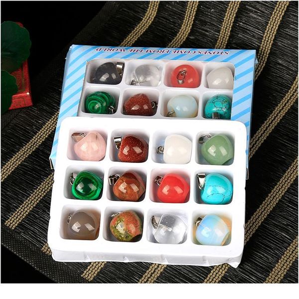 

12 in 1 natural gem pendant boxes rose quartz crystal point opal malachite necklace meditation healing crystals pa qylaiv, Black