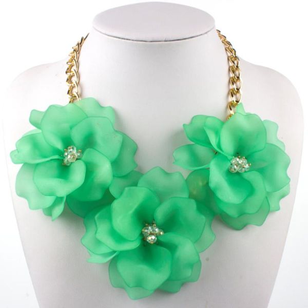 

chokers flower necklace for women colorful short choker fashion jewelry big three flowers statement necklaces, 12 color options, Golden;silver