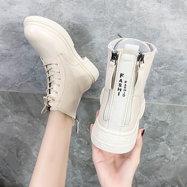 

2020 autumn winter fashion lace-up zipper women motorcycle boots sports platform ladies shoes women's ankle boots1, Black