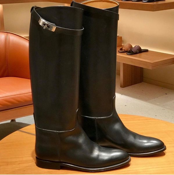 

luxury design jumping long knee boots kelly lock buckles booties martin knight boots famous winter lady knight boots eu35-40, Black