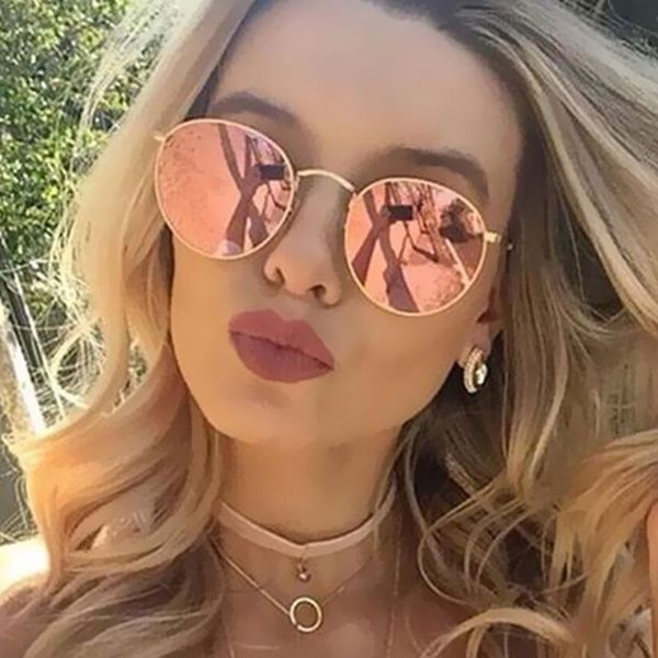 

sunglasses round women retro brand designer classic rose gold steampunk sun glasses men uv400 rayed mirror female, White;black