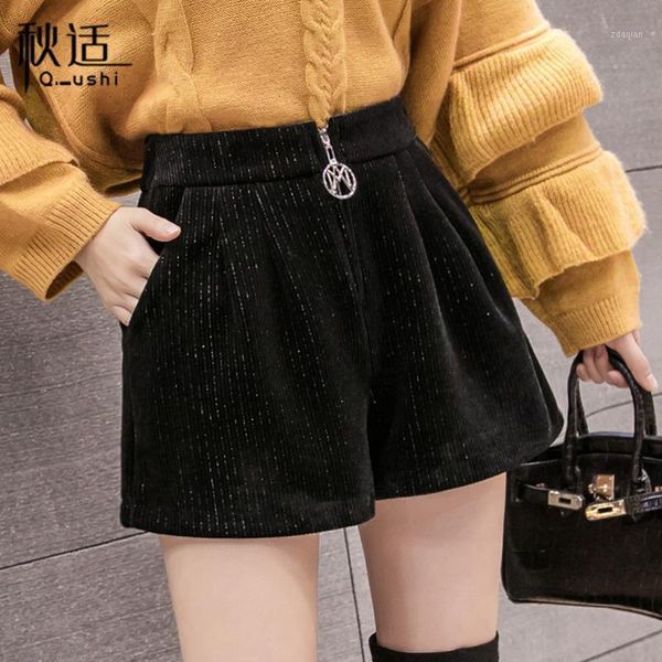 

women's shorts corduroy pants children's autumn and winter 2021 high waist wide leg slim joker ladies wear boots pants1, White;black