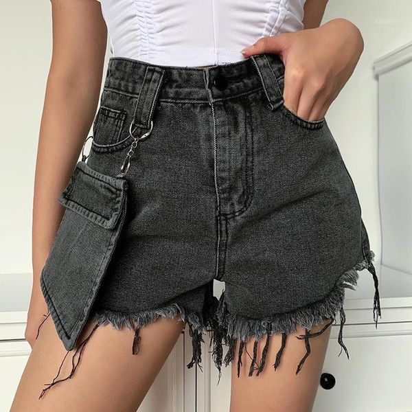 

high waist women denim jeans with design tassels pockets black color denim shorts summer girls female ripped jeans for women1, Blue