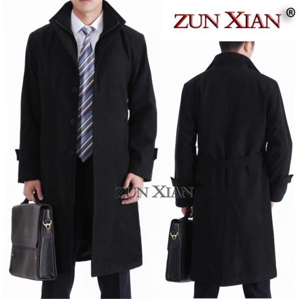 

men's trench coats 2021 fashion men long slim styish cotton 4xl for 4 colors1, Tan;black