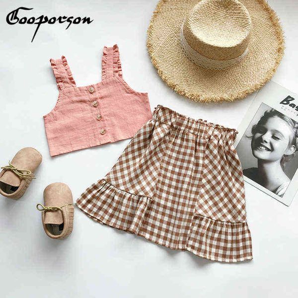 

fashion kids girls clothes set girls outfit crop & plaid skirt clothing suit children stylish wear clothing baby clothes g220310, White