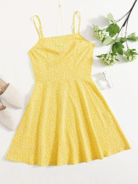 

allover plants flared hem dress i6sb#, Black;gray