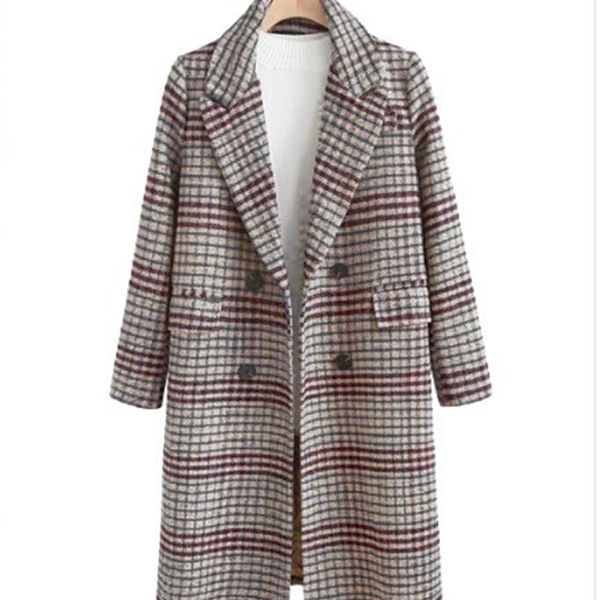 

2021 new ladies of winter plaid cotton fine casual plus size mixed long coat vpa9, Black