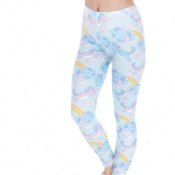 

new spring woman legins unicorn clouds printing legging fashion women high waist leggings drop shipping good quality, Black