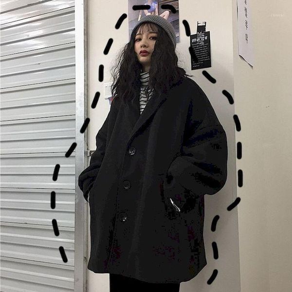 

couple models woolen coat autumn winter plus cotton thickening female students long section korean loose black woolen jackets1