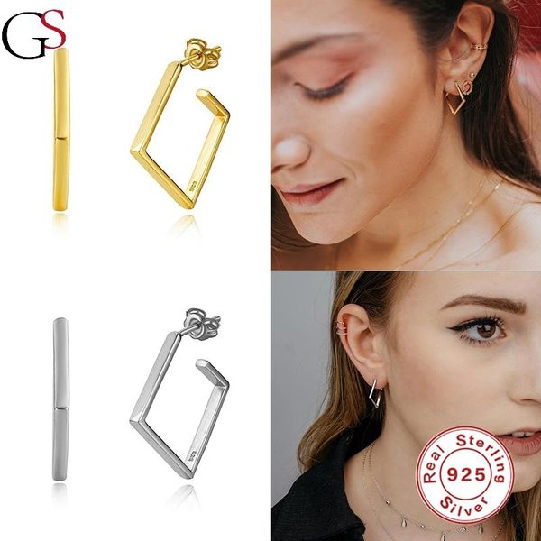 

GS Sterling 925 Silver Hoop Earrings For Women Square Simple Earring Boucle Oreille Femme Ladies Pendientes Accessories, Golden;silver