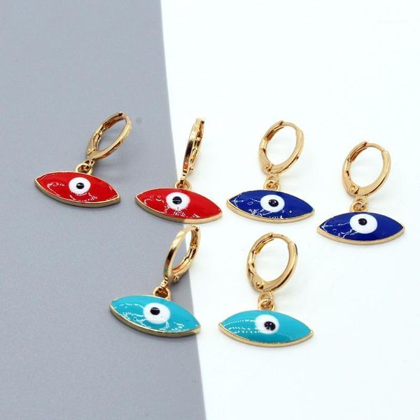 

1pair vintage candy color turkish eye hoop earrings for women european punk simple enamel evil eye small stud earrings jewelry1, Golden;silver