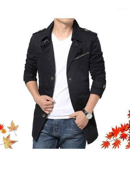 

fashionable men's windbreaker jacket spring autumn cotton business casual trench coat men solid color jacket male slim outerwear1, Black;brown