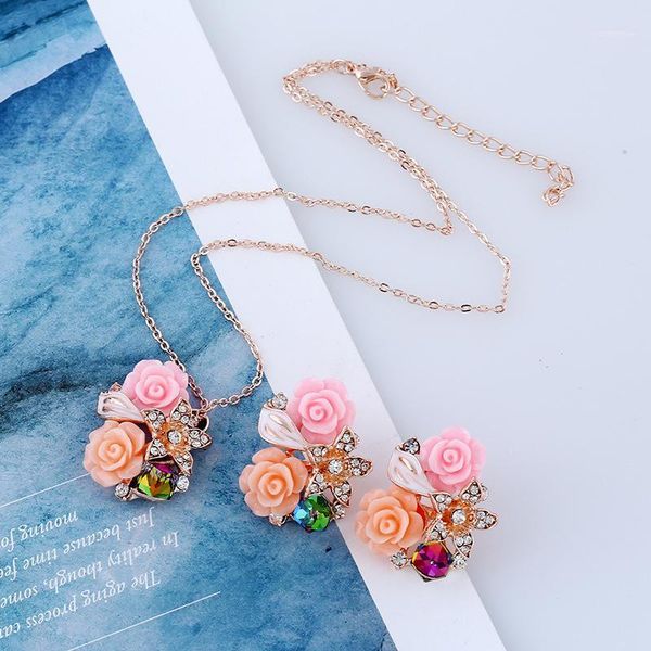 

Hot Sale Rose Crystal Pendant Necklace Earrings Set Gold Elegant Jewelry Set Women Valentine Anniversary Gifts Accessories6C28851, Silver