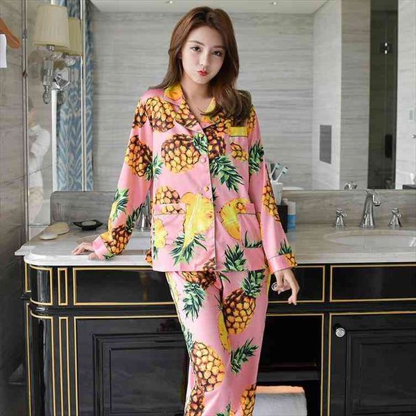 

Printing Women Pajama Set Rayon Long Section Fashion Pajamas, Black;red