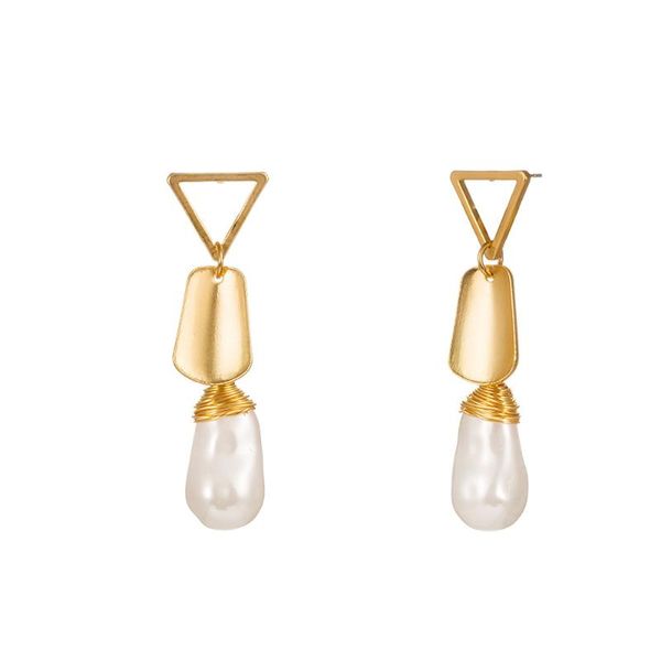 

dangle & chandelier baroque drop pearl earrings female ins triangle high sense metal geometric, Silver