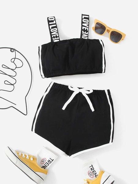 

baby letter taped cami and track shorts set she, White
