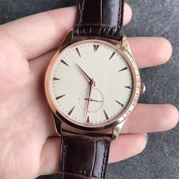 40mm ultra-fino homens assistem homens pulseira de relógio de pulso Q1358470 segunda segunda edição genuína pulseira de couro A896 movimento automático