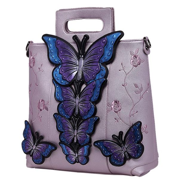 

2020 new women butterfly embroidered tote bag painted animal shoulder bags big pu leather bolsos floral party handbag luxury