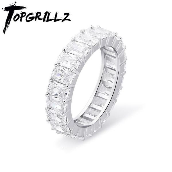 

rillz new square cubic zirconia rings iced out micro pave rings cool men women couple gold color hip hop jewelry gift, Golden;silver