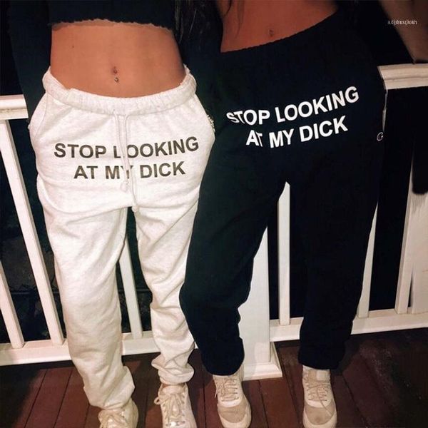 

hip hop womens sweatpants slooking at my d letter printed pants for spring autumn 2 colors black gray jogger pants11, Black;white
