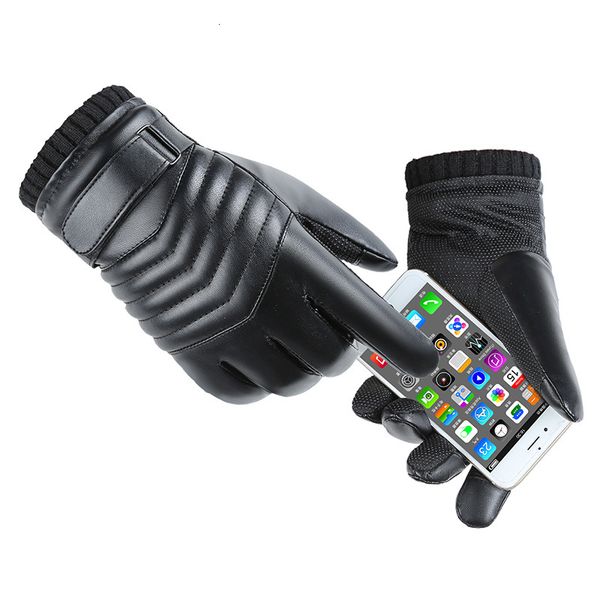 

classic design mens winter outdoor driving waterproof windproof keep warm touch screen gloves black leather gloves, Blue;gray