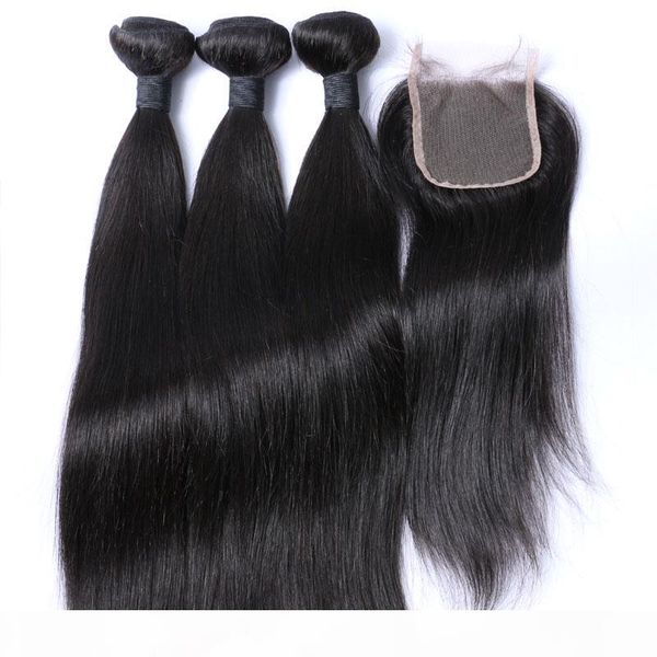 

brazilian straight hair bundles with closure human hair weaves closure 3bundles with lace closure 4x4 part natural color 1b color, Black;brown