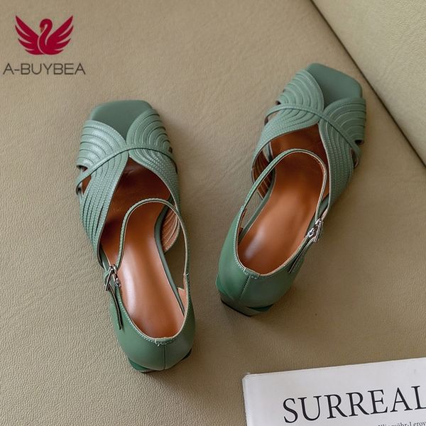 

2020 new summer women's sandals genuine leather buckle strap women shoes size 33-40 solid concise ankle-wrap party ladies shoes y200702, Black