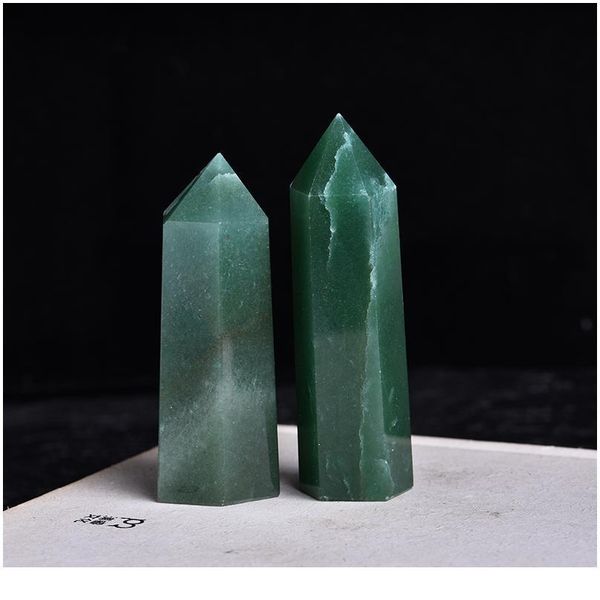 

1pc natural green aventurine hexagonal column crystal point repair healing stick family home decoration study room de jlllnt, Black