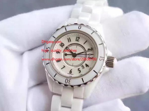 

Free Shipping Factory Supplier Wristwatches Ceramic 33mm White Dial Quartz movement Watch Date Womens Wrist Watch Watches