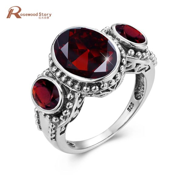 Roter Stein Sterling Silber Ringe 925 Granat Edelsteine Weißgold Ring für Frauen Platin Trendy Oval Feiner Schmuck Hohe Qualität
