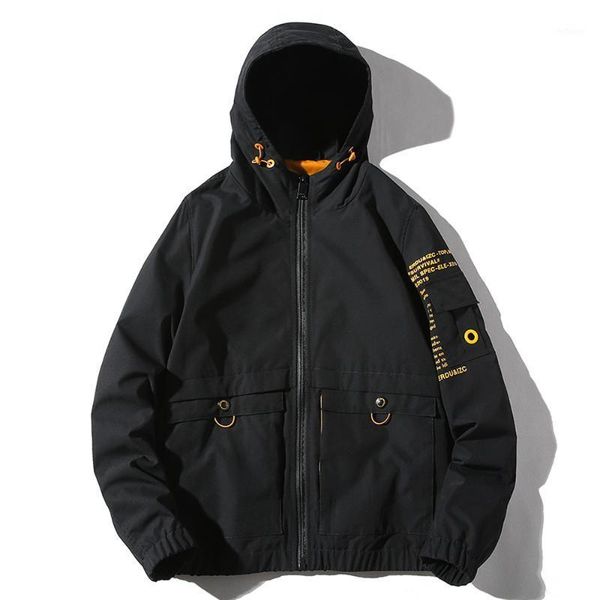 

jacket men autumn new loose casual jacket bomber men's tide brand hooded tooling men's mwj1981, Black;brown