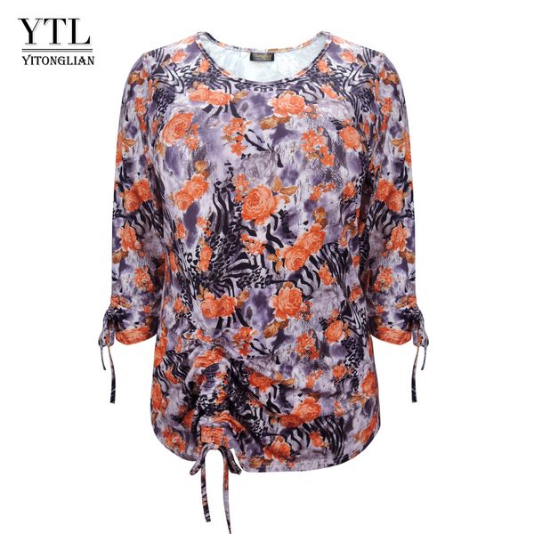 

ytl ladies plus size autumn comfortable vintage leopard flower pattern office casual tunic tie blouse shirt 6xl 7xl 8xl t200321, White